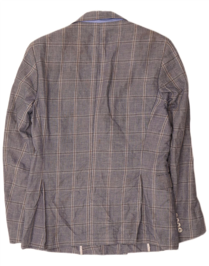 Zweireihiger Herren-Blazer von Zara, EU 48, mittelblau, kariert, Baumwolle