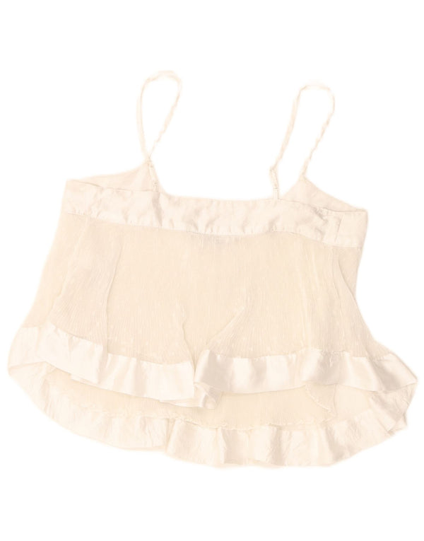 Zara Damen Crop Cami Top UK 10 Small Weiß gepunktetes Polyester