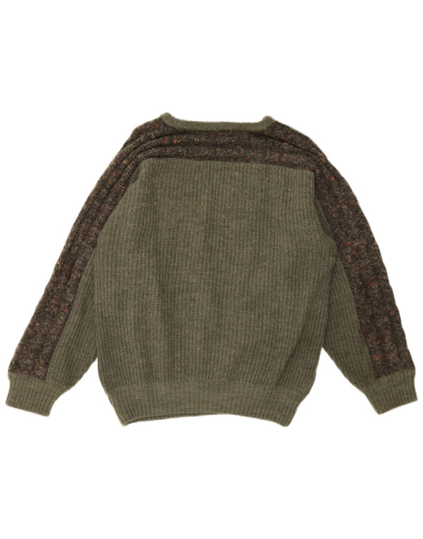 Vintage Damen Pullover mit Rundhalsausschnitt IT 52 2XL Grüner Farbblock