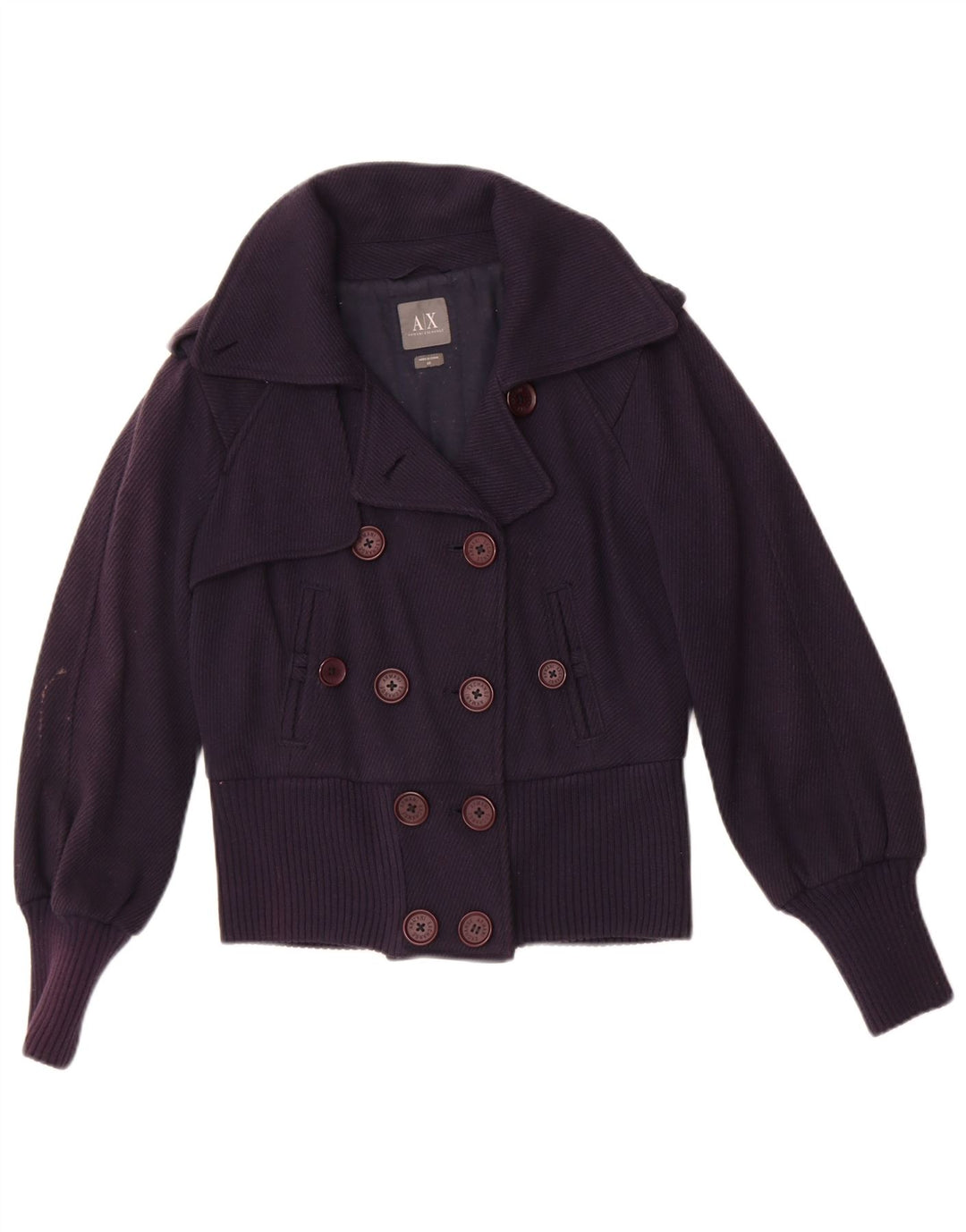 Armani Exchange Damen Zweireihige Crop Bomberjacke UK 6 XS Marineblau