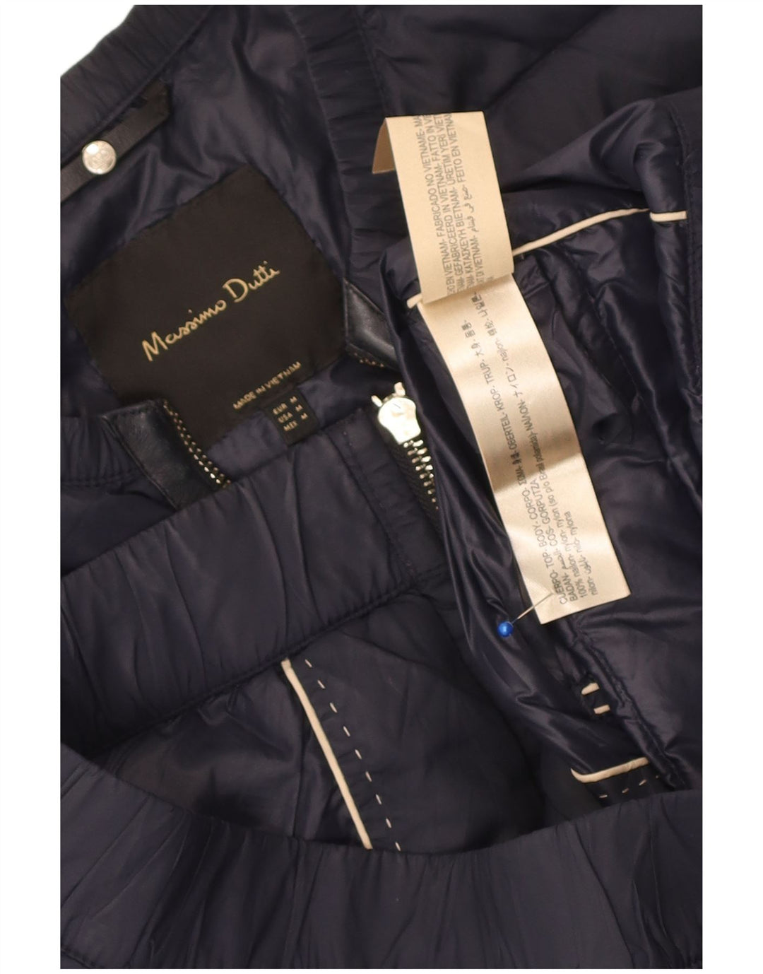 Massimo Dutti Damen Wattierte Jacke UK 14 Medium Marineblau Nylon