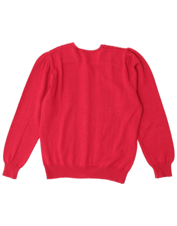 Vintage Damen Cardigan Pullover UK 14 Mittelrote Schurwolle