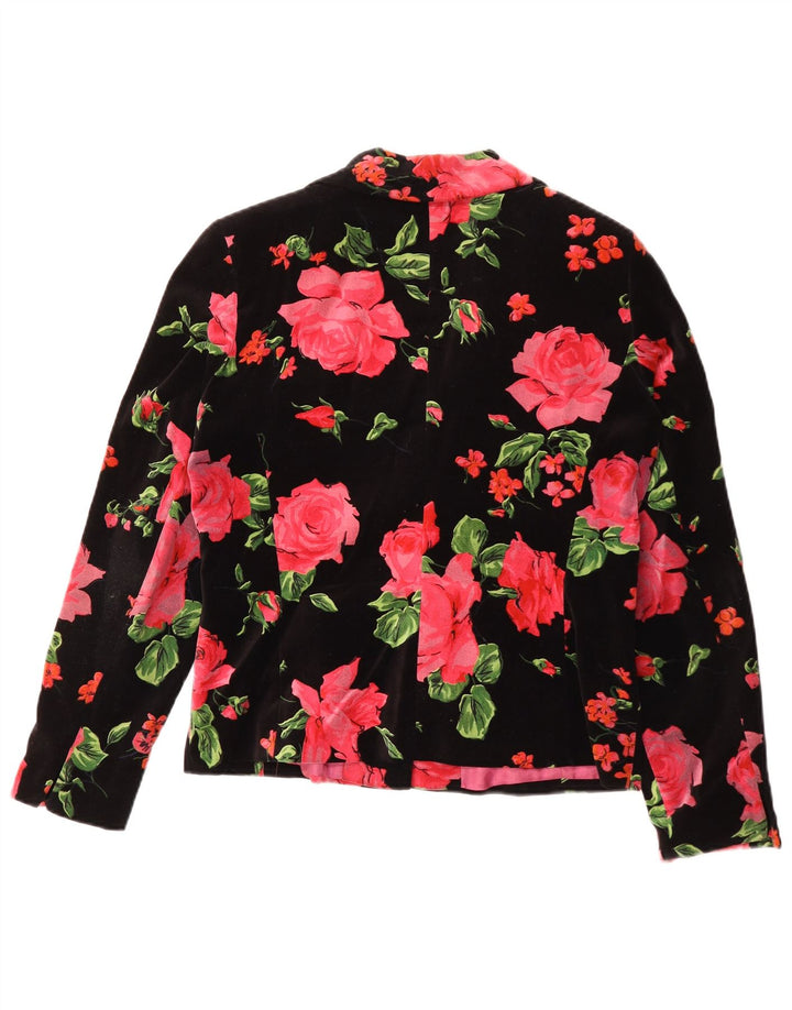 Madeleine Damen-Blazer aus Samt mit 2 Knöpfen, UK 14, Mittelschwarz mit Blumenmuster