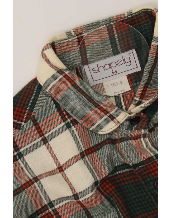 Vintage Damen Flanellhemd UK 14 Mittelgrün karierte Baumwolle