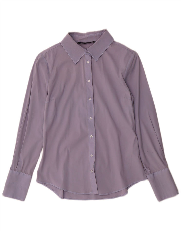 Zara Formales Damenhemd UK 12 aus mittelblauer Baumwolle