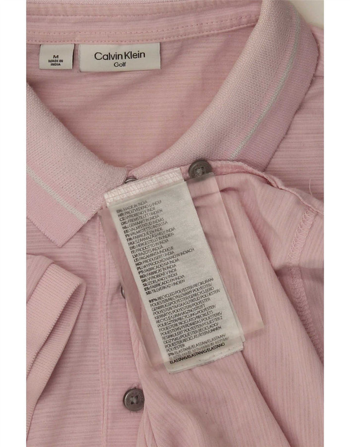 Calvin Klein Herren-Poloshirt aus mittelrosa Nadelstreifen-Polyester