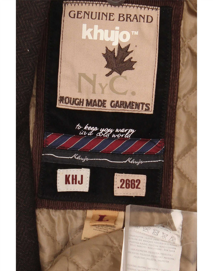 KHUJO Herrenmantel UK 40 Large Braunes Fischgrätenmuster aus Polyester