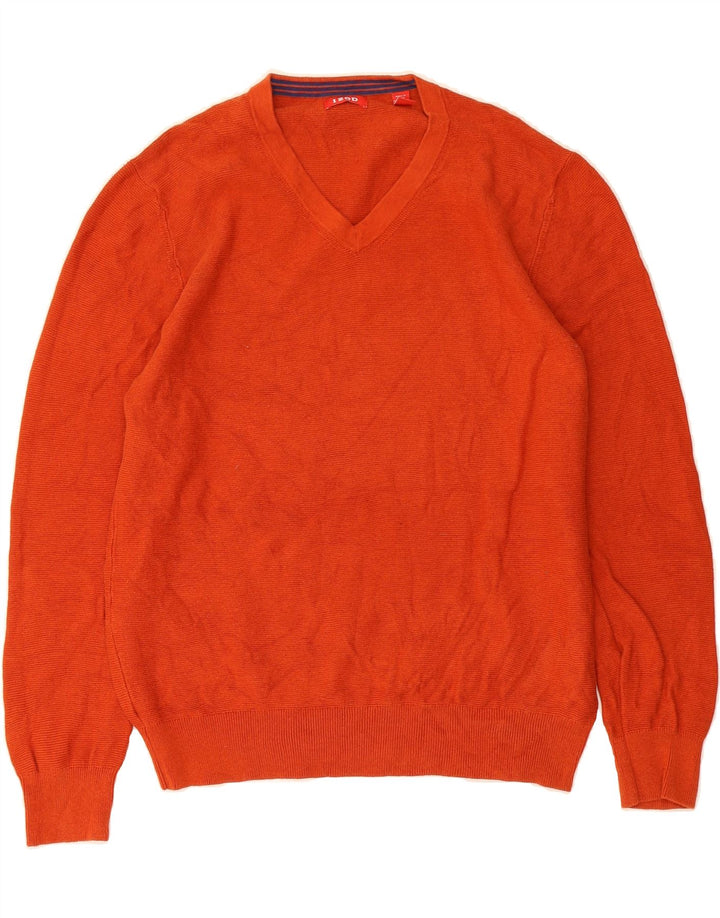 IZOD Mens V-Neck Jumper Sweater Medium Orange Cotton Vintage Izod and Second-Hand Izod from Messina Hembry 