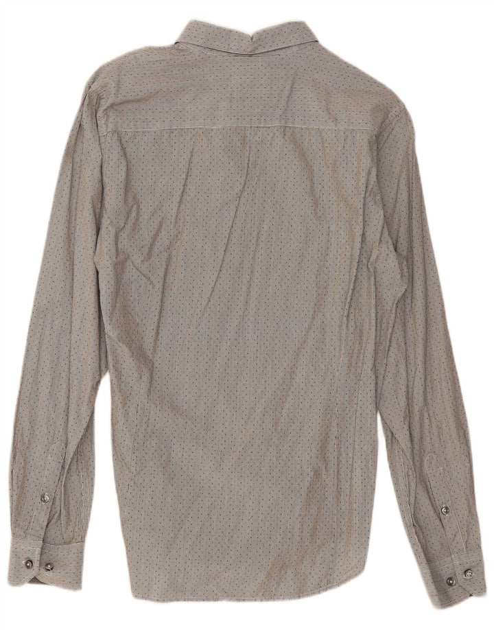 Sisley Herrenhemd Größe 40 15 3/4 mittelgraue Nadelstreifen-Baumwolle