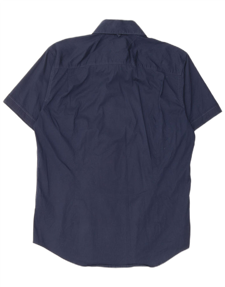 Tommy Hilfiger Herren-Kurzarmhemd, mittelmarineblaue Baumwolle