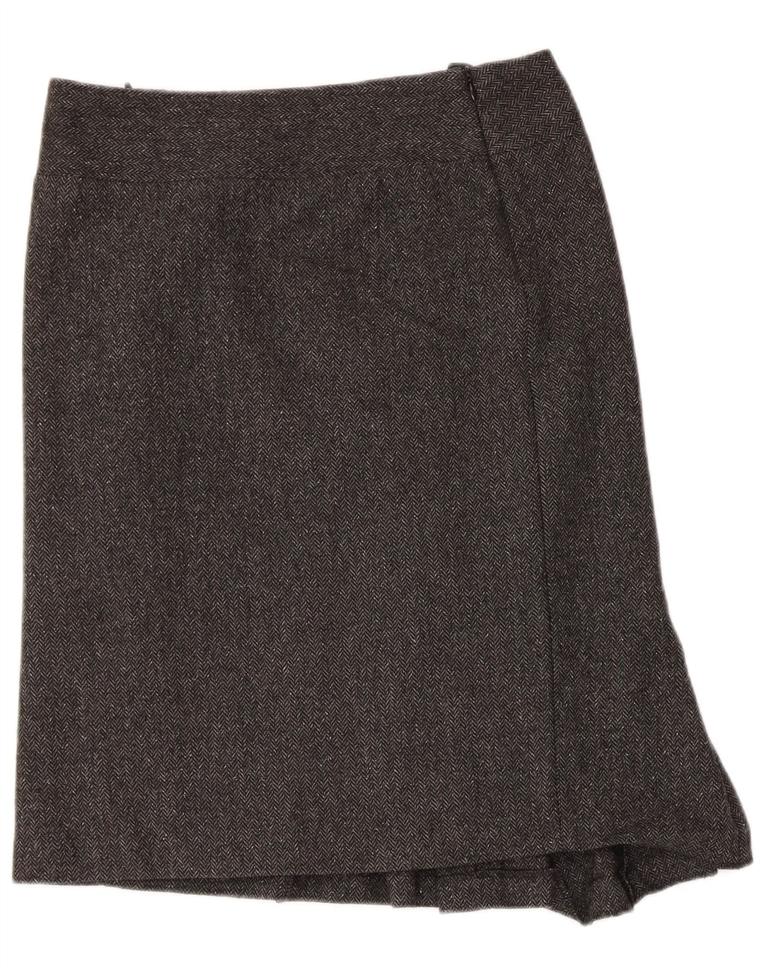 Benetton Damen Asymmetrischer Rock IT 40 Small W30 Graues Fischgrätenmuster