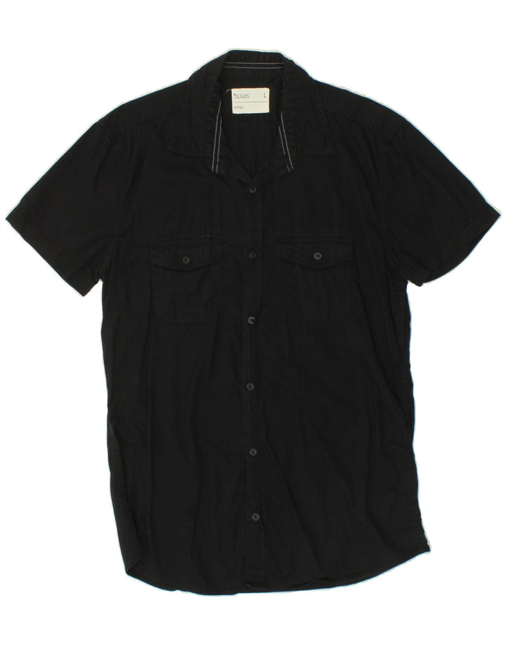JULES Mens Short Sleeve Fitted Shirt Large Black Vintage Jules and Second-Hand Jules from Messina Hembry 