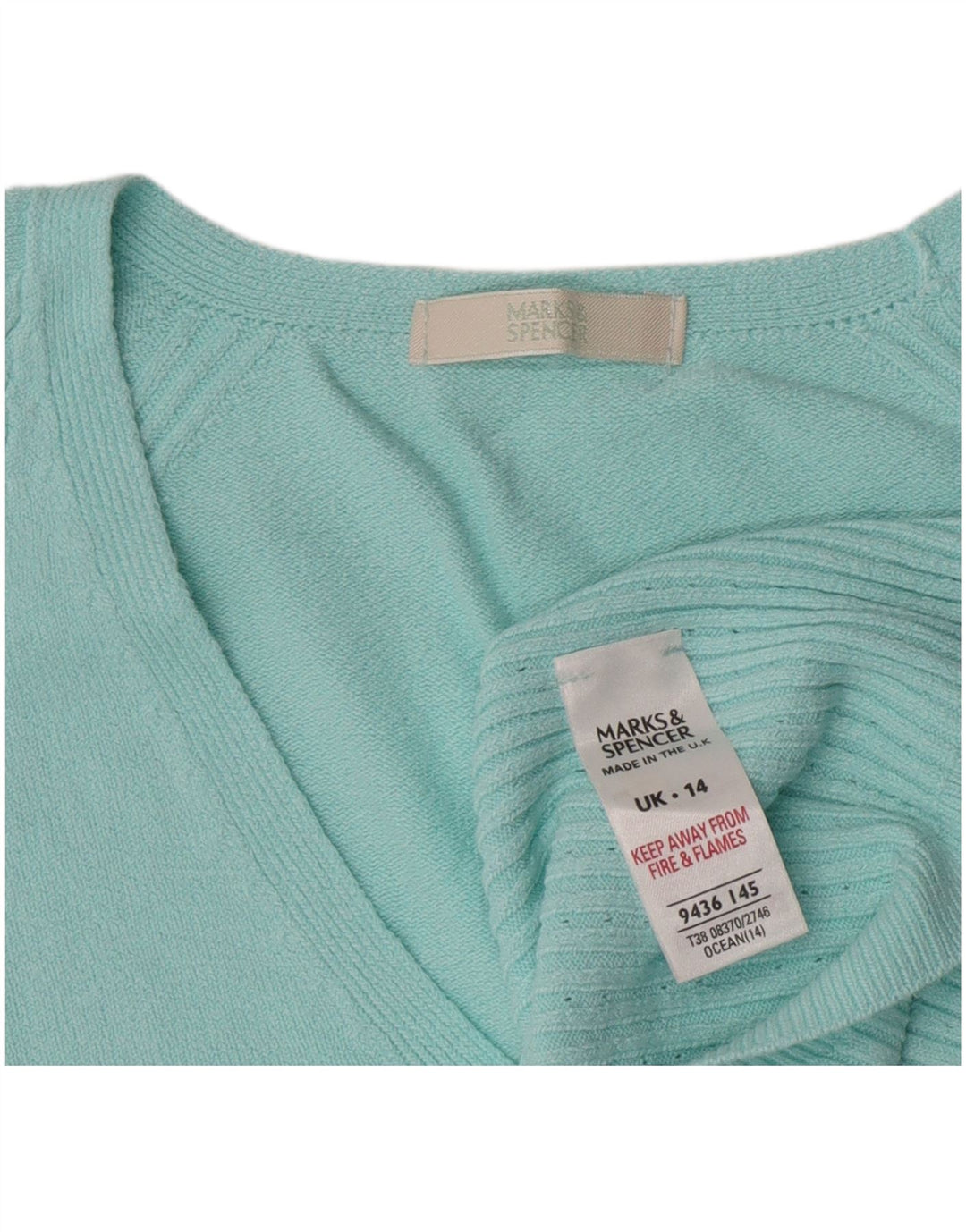 Marks & Spencer Damen Crop Pullover mit V-Ausschnitt, UK 14, Mitteltürkis