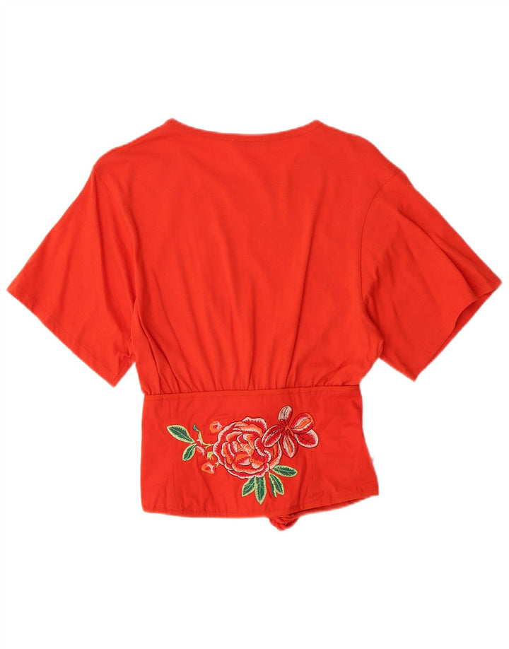ZARA Damen Crop Bluse Top UK 8 Small Orange Floral