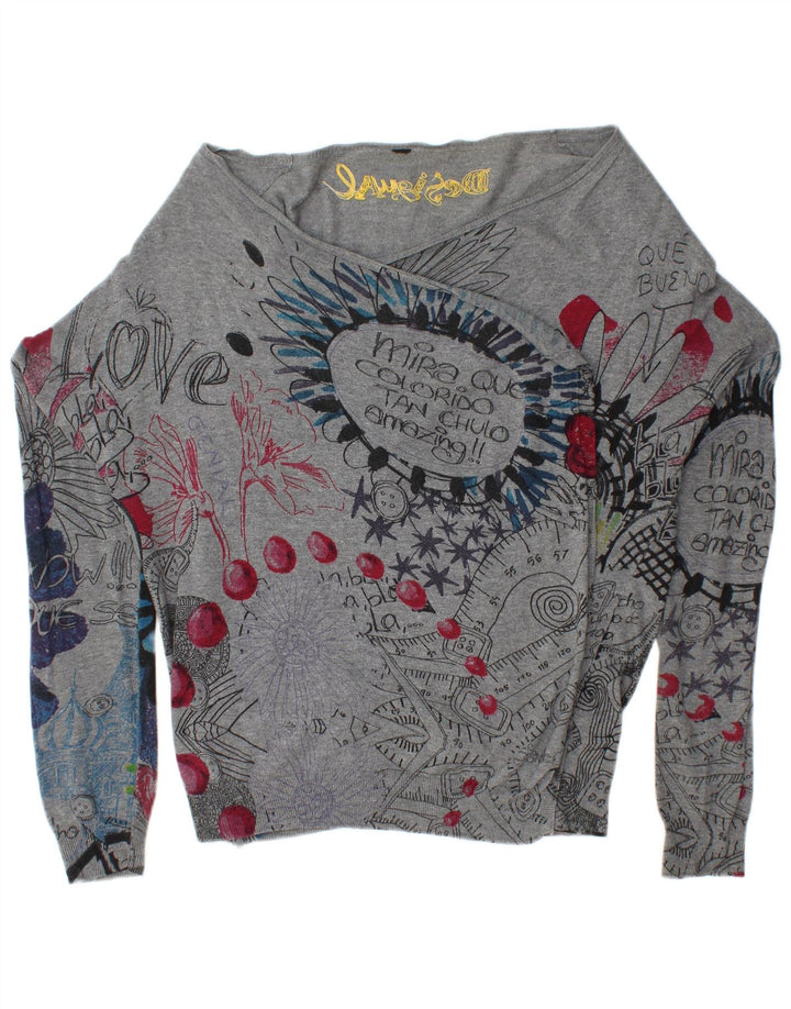 DESIGUAL Damen-Cardigan mit Grafik, Gr. 16, Grau
