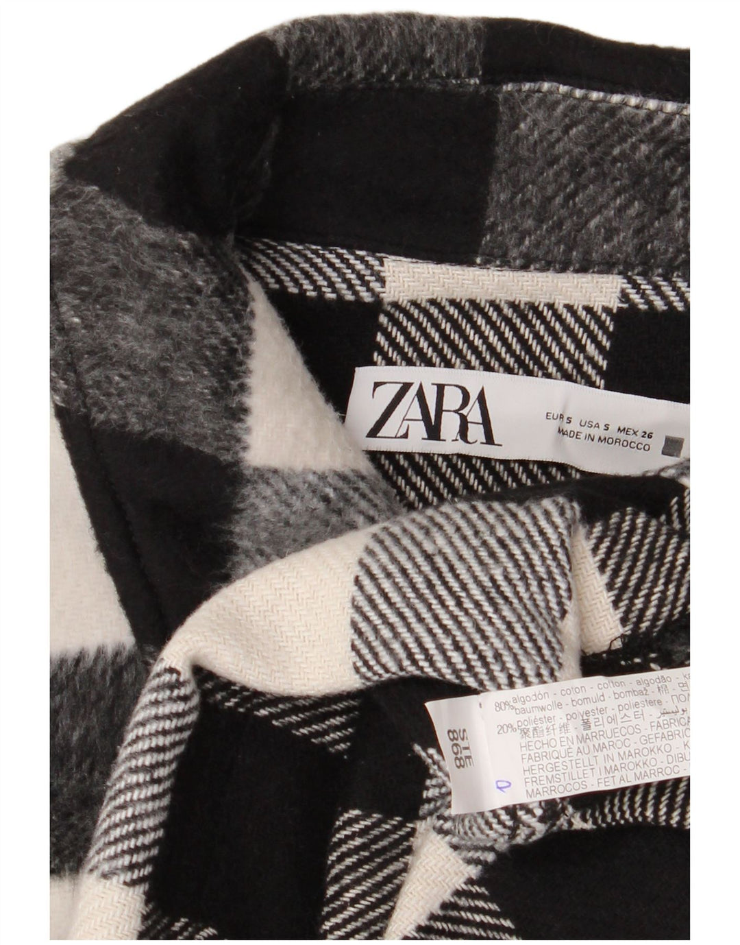 Übergroße Crop-Bomberjacke für Damen von Zara, Gr. 10, Größe S, schwarz, Gingham-Baumwolle