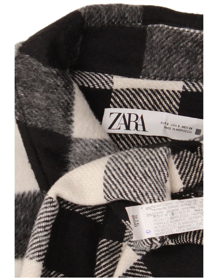 Übergroße Crop-Bomberjacke für Damen von Zara, Gr. 10, Größe S, schwarz, Gingham-Baumwolle