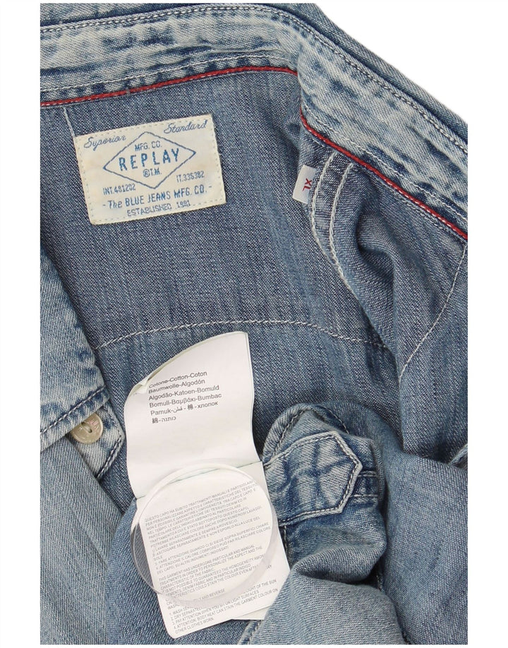 REPLAY Herren-Jeanshemd XL aus blauer Baumwolle