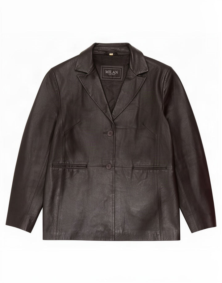 Milan Damen-Blazerjacke aus Leder mit 2 Knöpfen, Gr. 16, Schwarz