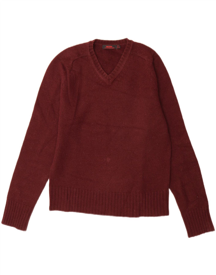Zara Herren-Pullover mit V-Ausschnitt, mittleres Burgunderrot