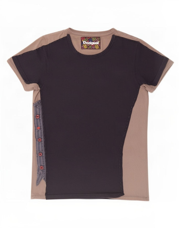 Desigual Herren-T-Shirt-Oberteil aus mittelgrauer Colourblock-Baumwolle