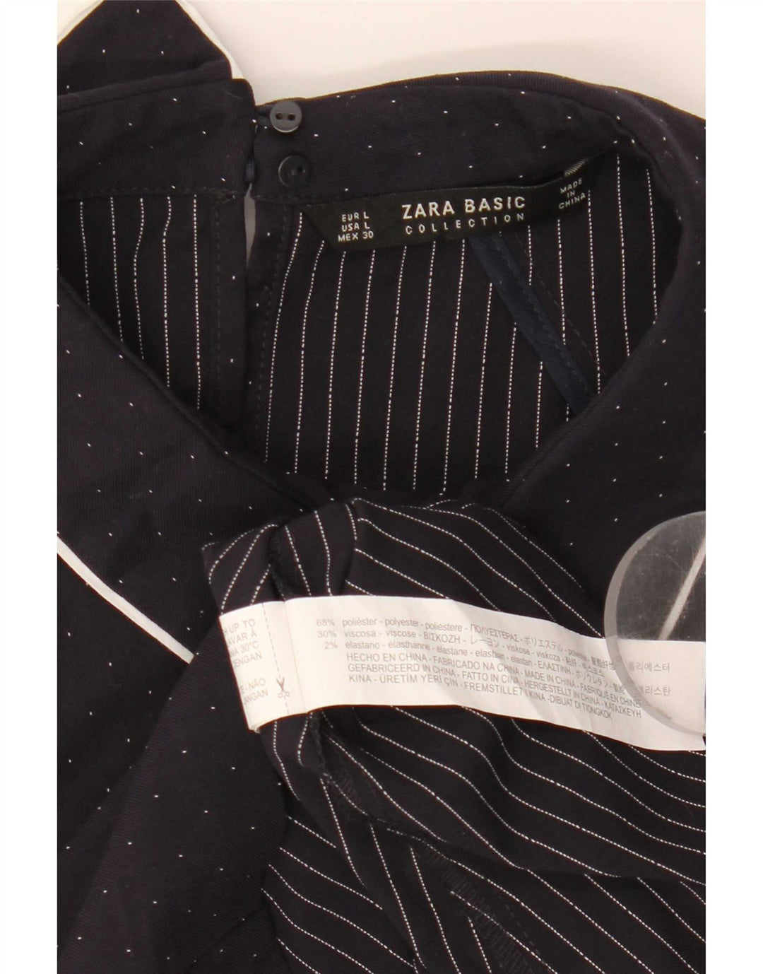 Zara A-Linien-Kleid für Damen, Größe 44, Marineblau, gepunktet, Polyester