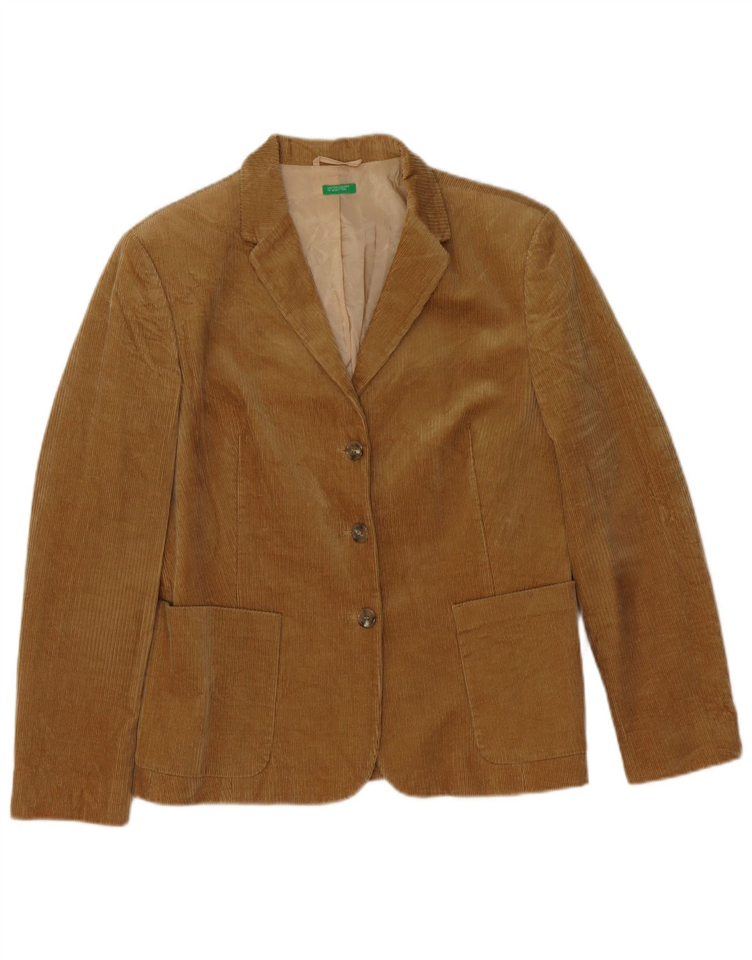 Benetton Damen-Blazerjacke aus Cord mit 3 Knöpfen, IT 46, große braune Baumwolle