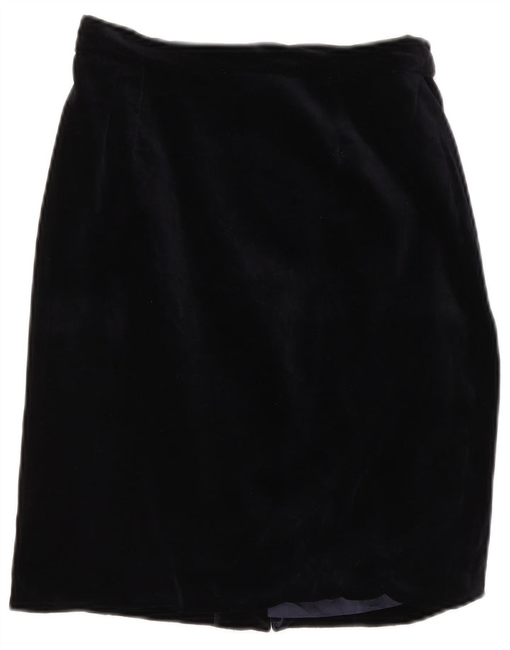 VINTAGE Damen Samt Bleistiftrock mit hoher Taille IT 42 Medium W26 Marineblau