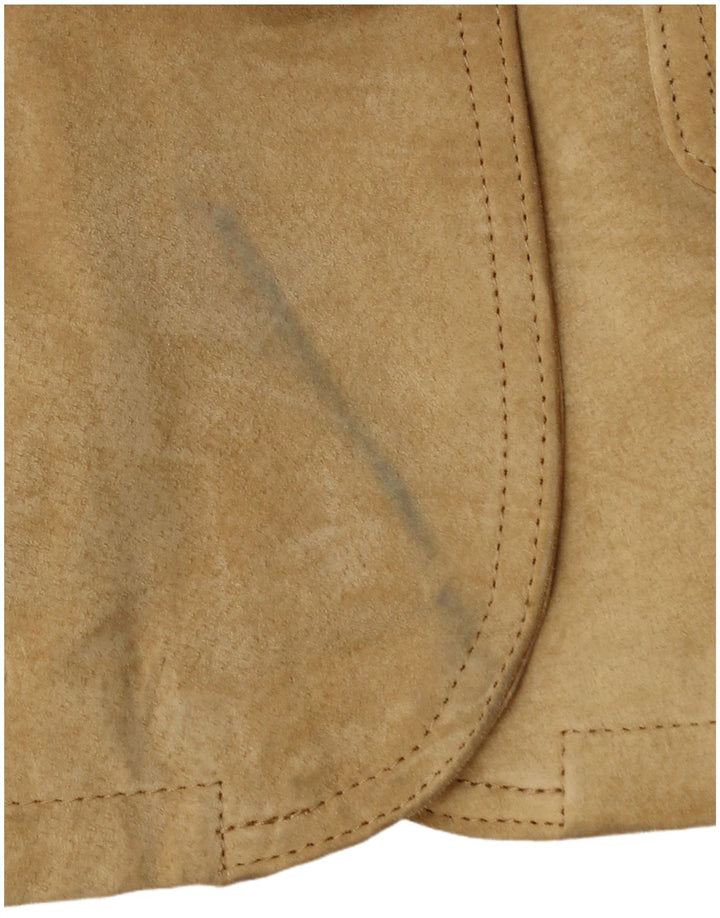 Vintage Damen 2-Knopf-Wildleder-Blazerjacke UK 10 Kleines beiges Leder