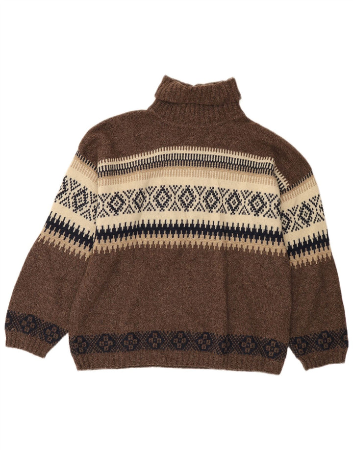 Lemon Herren-Rollkragenpullover aus mittelbrauner Fair-Isle-Wolle