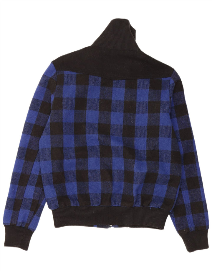 FRANKIE GARAGE Herren Bomberjacke UK 38 Mittelblaues Gingham-Polyester