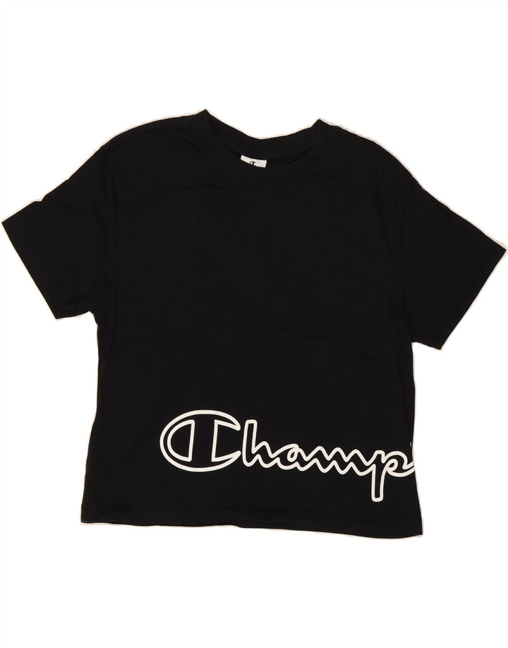 CHAMPION Womens Crop Graphic T-Shirt Top UK 12 Medium Black Vintage Champion and Second-Hand Champion from Messina Hembry 