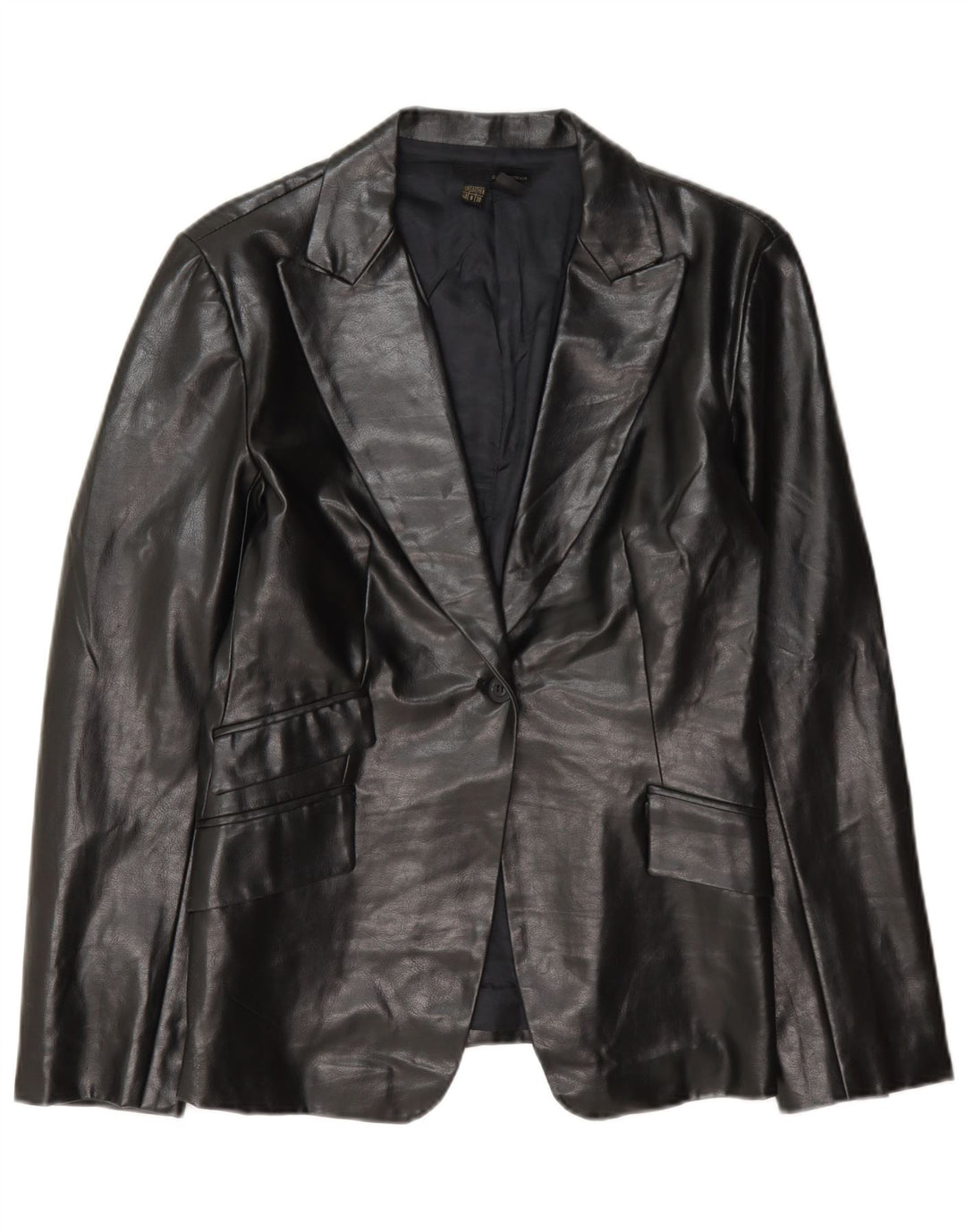 Zara Damen 1-Knopf-Blazer aus Kunstleder, EU 40, mittelschwarze Baumwolle