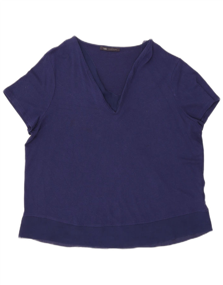 Marks & Spencer Damen Bluse Top UK 16 Large Marineblau Viskose