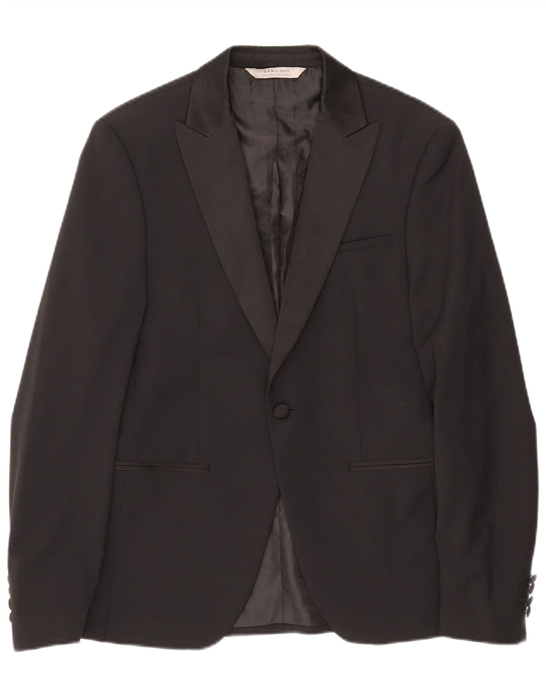 Zara Herren-Blazerjacke mit 1 Knopf, EU 48, mittelschwarzes Polyester