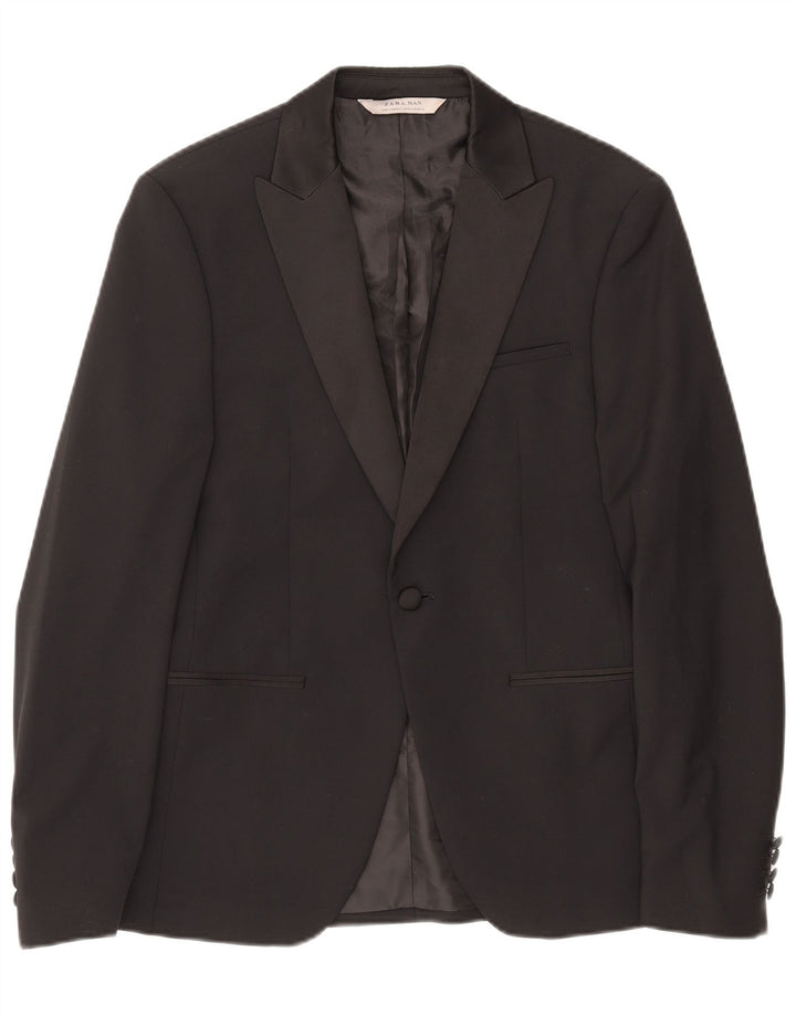 Zara Herren-Blazerjacke mit 1 Knopf, EU 48, mittelschwarzes Polyester