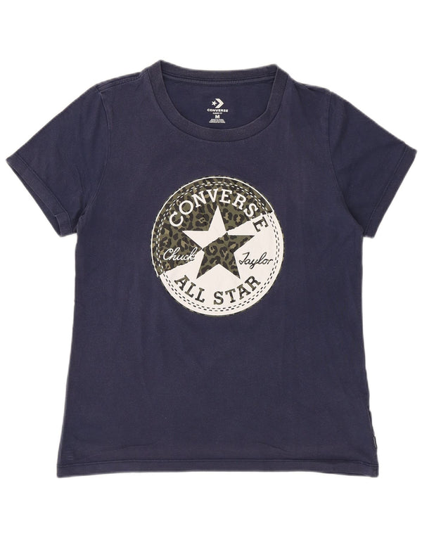 Converse Damen Grafik-T-Shirt-Oberteil UK 12 Medium Marineblau Baumwolle