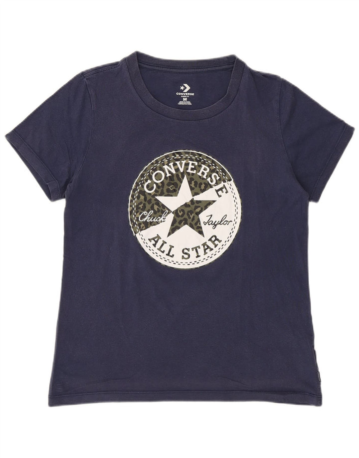 Converse Damen Grafik-T-Shirt-Oberteil UK 12 Medium Marineblau Baumwolle