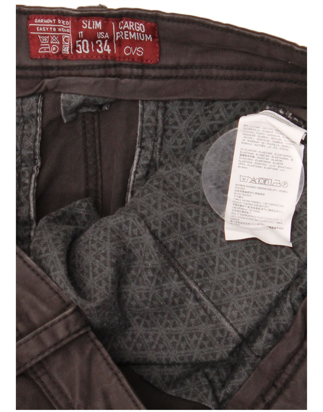 OVS Gerade Herren-Cargohose IT 50 Large W34 L33 Graue Baumwolle