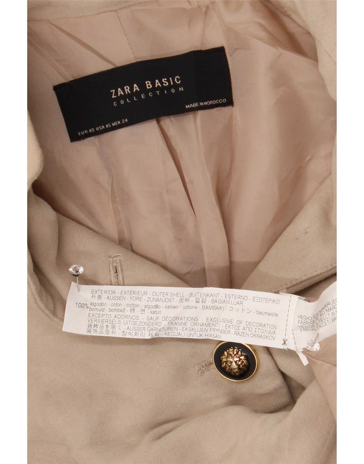 Zara Damen 4-Knopf-Blazerjacke UK 6 XS Beige Baumwolle