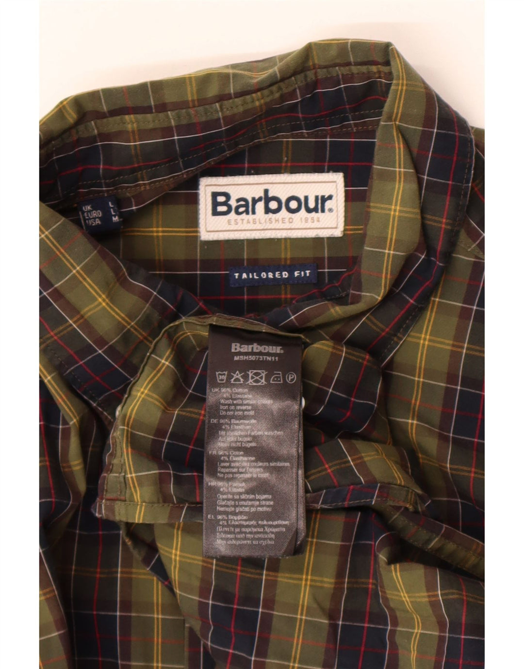 Barbour Herren-Hemd mit maßgeschneiderter Passform, großes Khaki-Karomuster aus Baumwolle