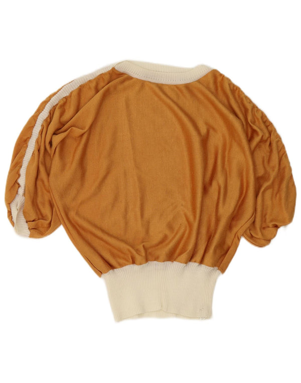 Vintage Damen 3/4 Ärmel U-Boot-Ausschnitt Pullover UK 18 XL Braun