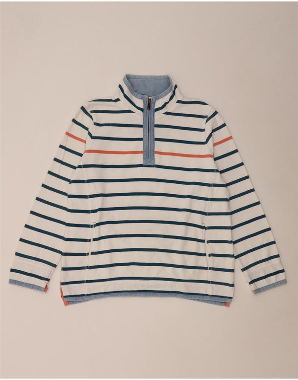 Fat Face Damen-Sweatshirt mit Reißverschluss am Hals, UK 16, Größe L, weiß gestreift, Baumwolle