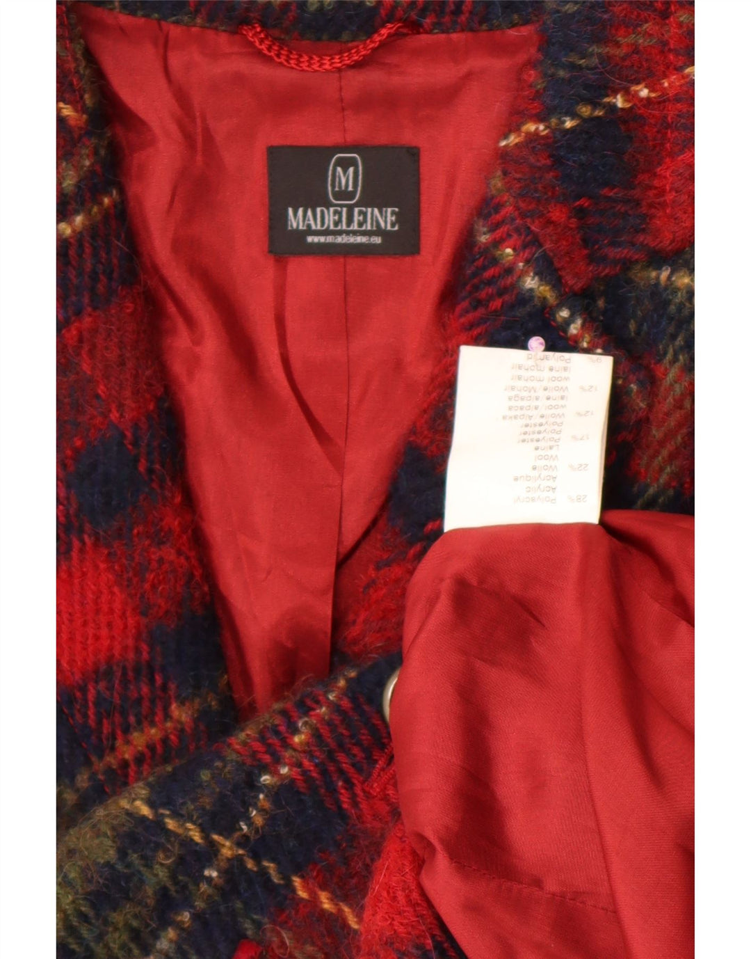 Madeleine Damen-Blazerjacke mit 4 Knöpfen, Gr. 14, mittleres Burgunderrot, kariert