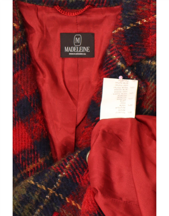 Madeleine Damen-Blazerjacke mit 4 Knöpfen, Gr. 14, mittleres Burgunderrot, kariert