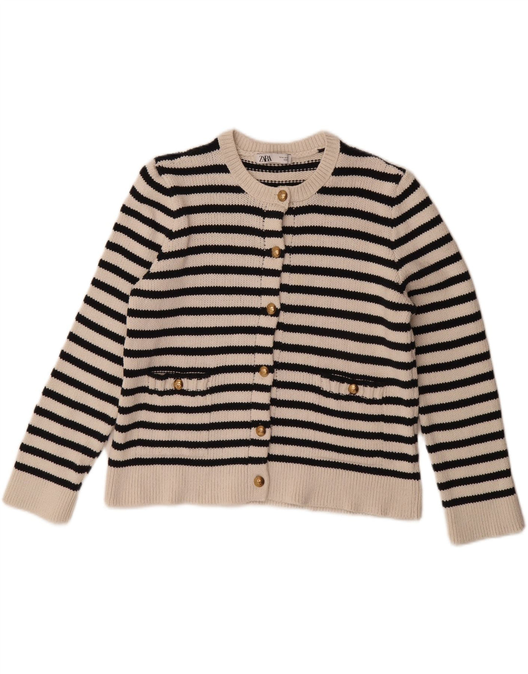 ZARA Damen-Strickjacke in Übergröße, Gr. 14, mittelweiß gestreift