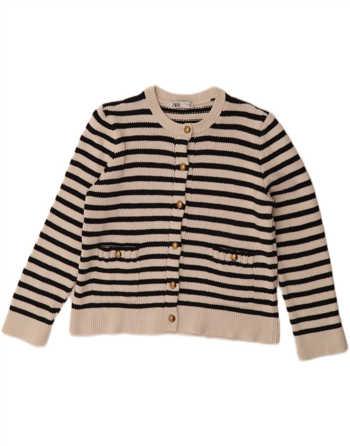ZARA Damen-Strickjacke in Übergröße, Gr. 14, mittelweiß gestreift