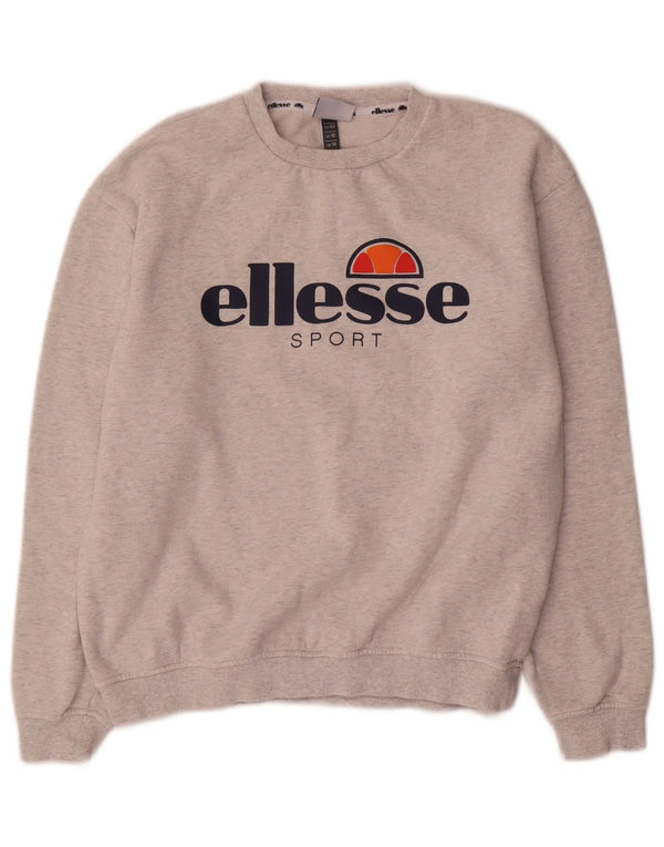 Ellesse Womens Graphic Sweatshirt Pullover UK 14 Große grau gefleckte Baumwolle