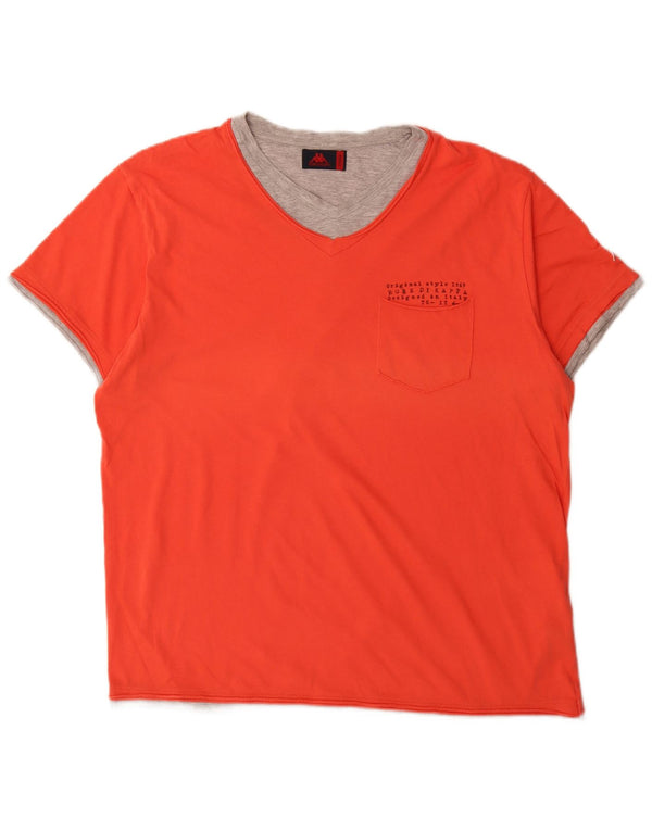 Kappa Herren Grafik T-Shirt Top XL Orange Colourblock Baumwolle