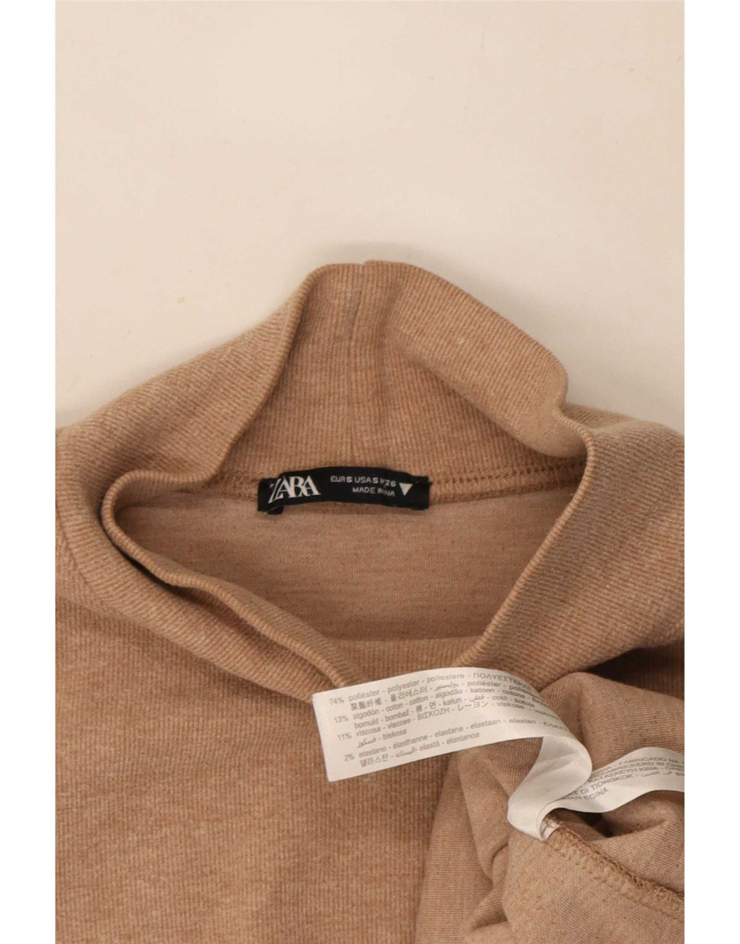Zara Damen Etuikleid mit 3/4-Ärmeln, Größe S, Beige, Polyester